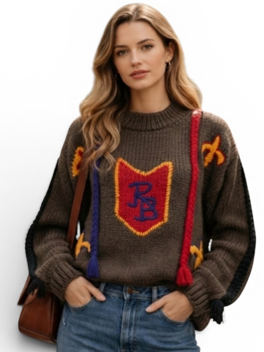 Vintage 80s Sport Classics Varsity Crest Chunky Knit Sweater Sz M